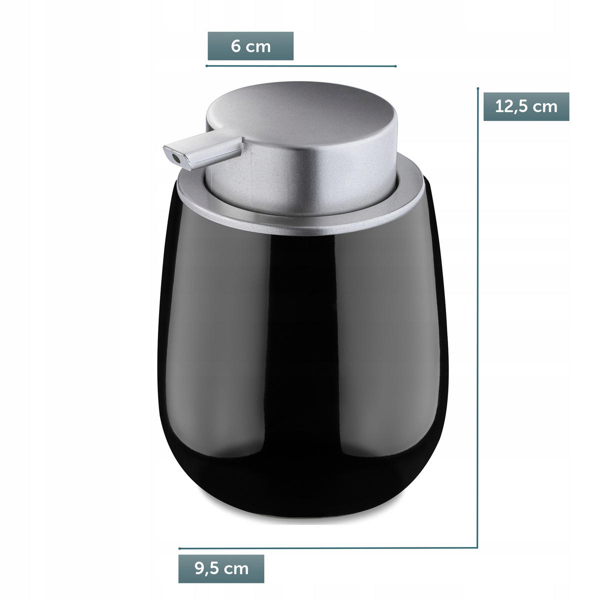 FLÜSSIGSEIFENSPENDER 12 cm, schwarz - Schwarz, Keramik (9.5/12.5/9.5cm) - KADAX