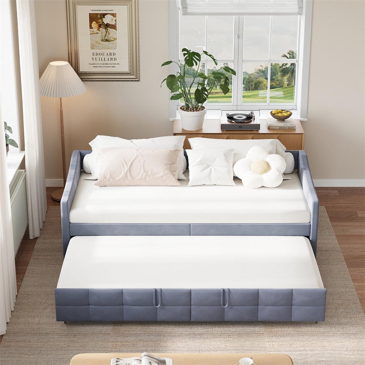 POLSTERBETT 90x200cm mit Ausziehfunktion 90x190cm - Doppelbett 90x200cm&90x190cm - ohne Matratze - Grau - Grau, Textil (90/200cm) - DELFA