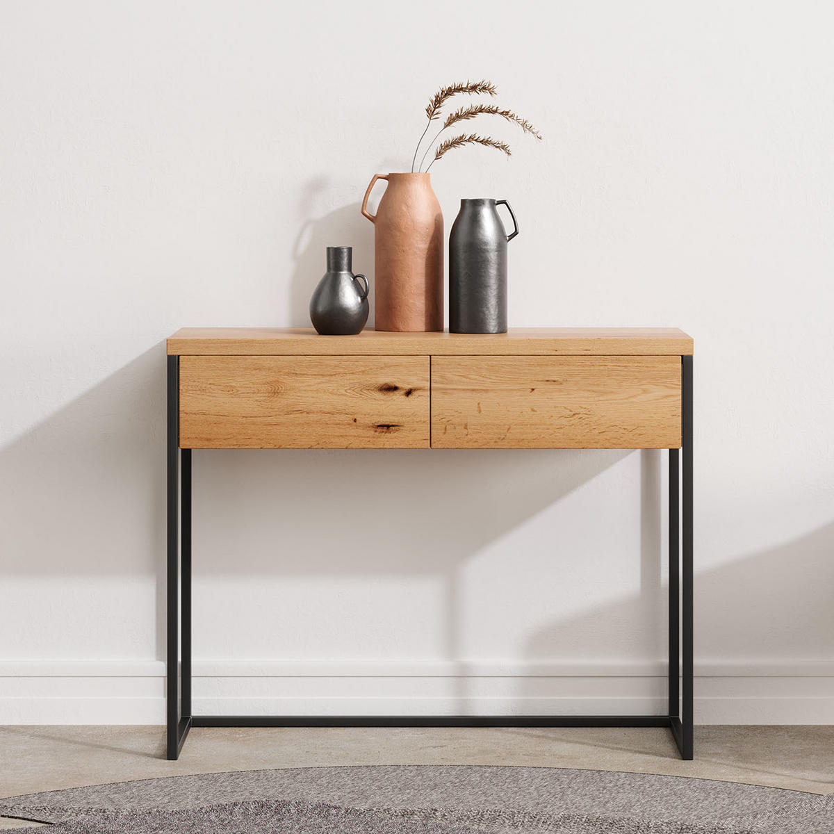 KONSOLENTISCH Avann aus massivem Eichenholz 80 cm - Eichefarben/Schwarz, Holz/Metall (80/35/80cm) - Danzz