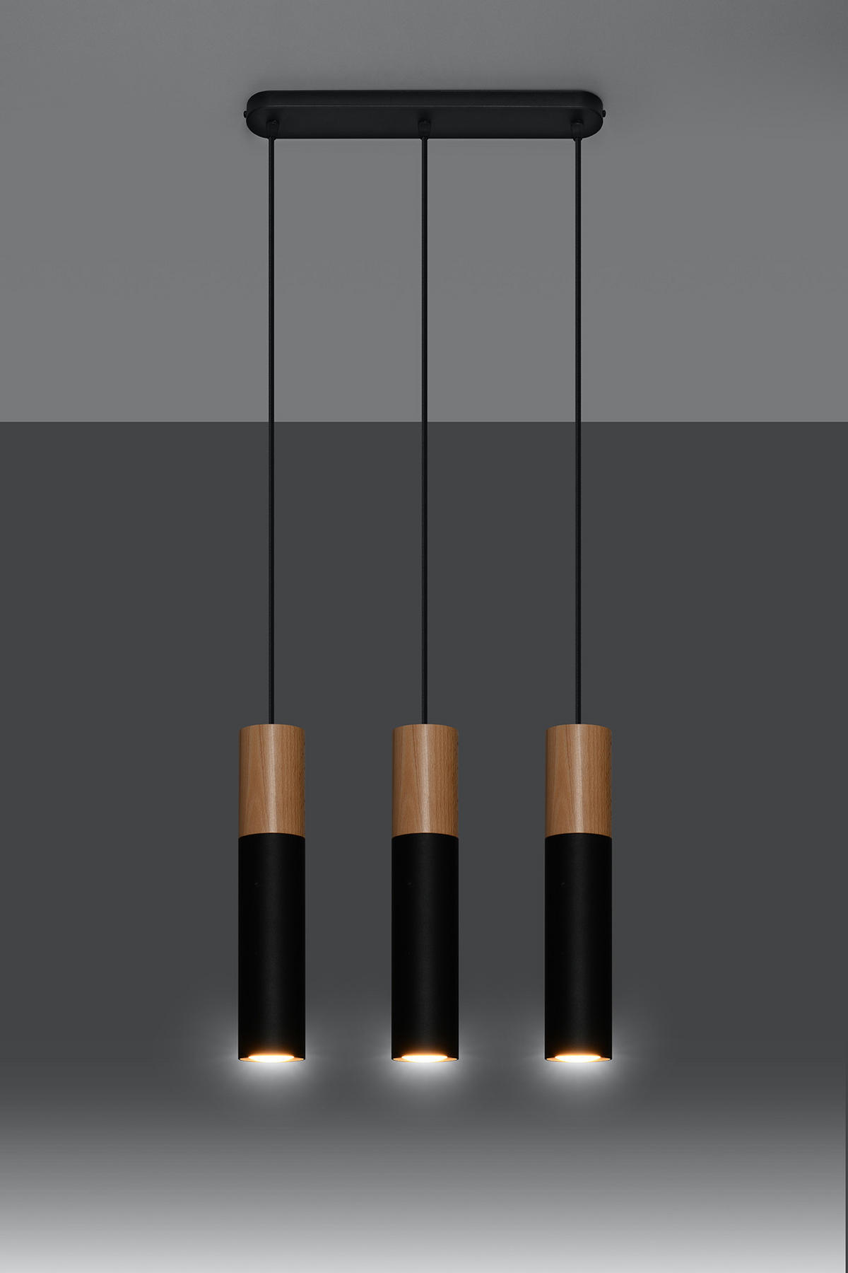 PENDELLEUCHTE Holz Schwarz Stahl - Schwarz, Holz (40/8/130cm) - Sollux Lighting