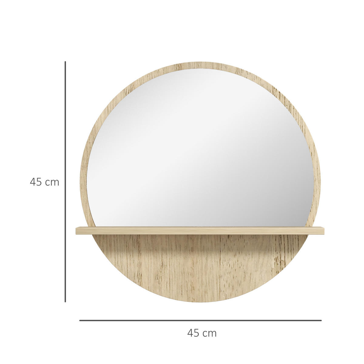 BADEZIMMERSPIEGEL mit Ablagefach und 2 Haken auf der Rückseite, Ø 45 x 10 cm - Braun, Glas (45/10/45cm) - Vallsero