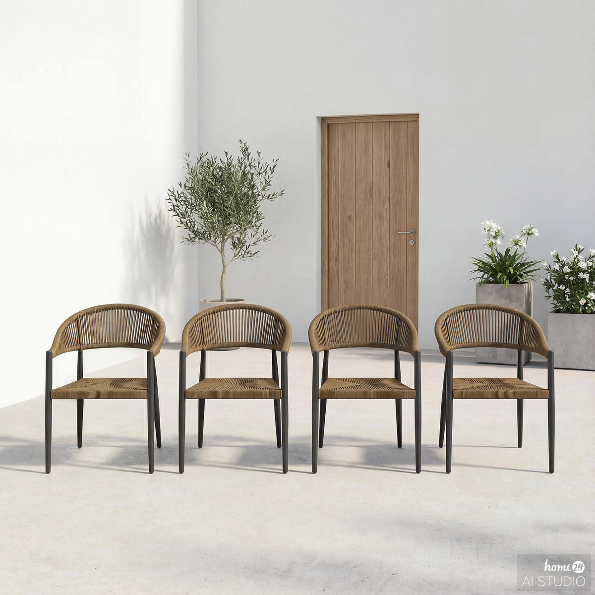 GARTENSTUHL - Aluminium / Polyrattan - Honig, Kunststoff/Metall (56/77/60cm) - home24