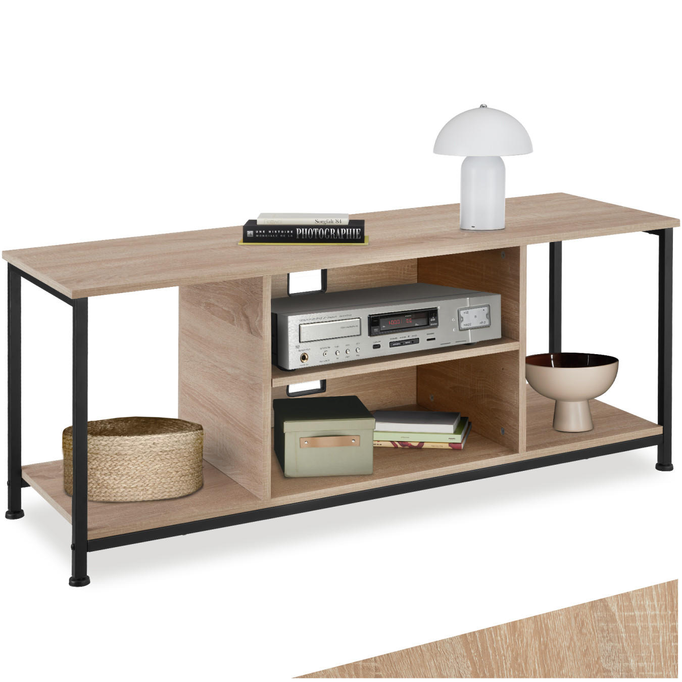 TV-REGAL Denver,120 x 40 x 50,5 cm,Industrial Holz hell, Eiche Sonoma - Naturfarben, Holzwerkstoff (40/50.5/120cm) - tectake