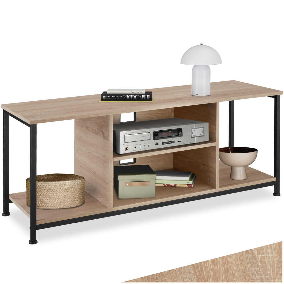 TV-REGAL Denver,120 x 40 x 50,5 cm,Industrial Holz hell, Eiche Sonoma - Naturfarben, Holzwerkstoff (40/50.5/120cm) - tectake