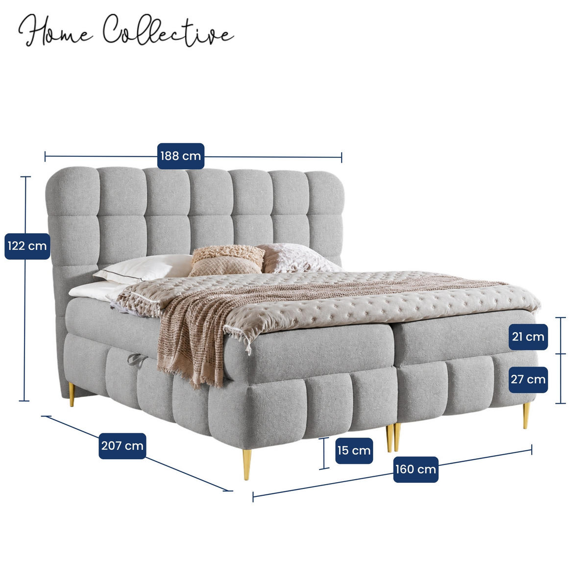 BOXBETT mit Stauraum in 160x200 cm in Hellgrau - Hellgrau, Textil (160/200cm) - Home Collective