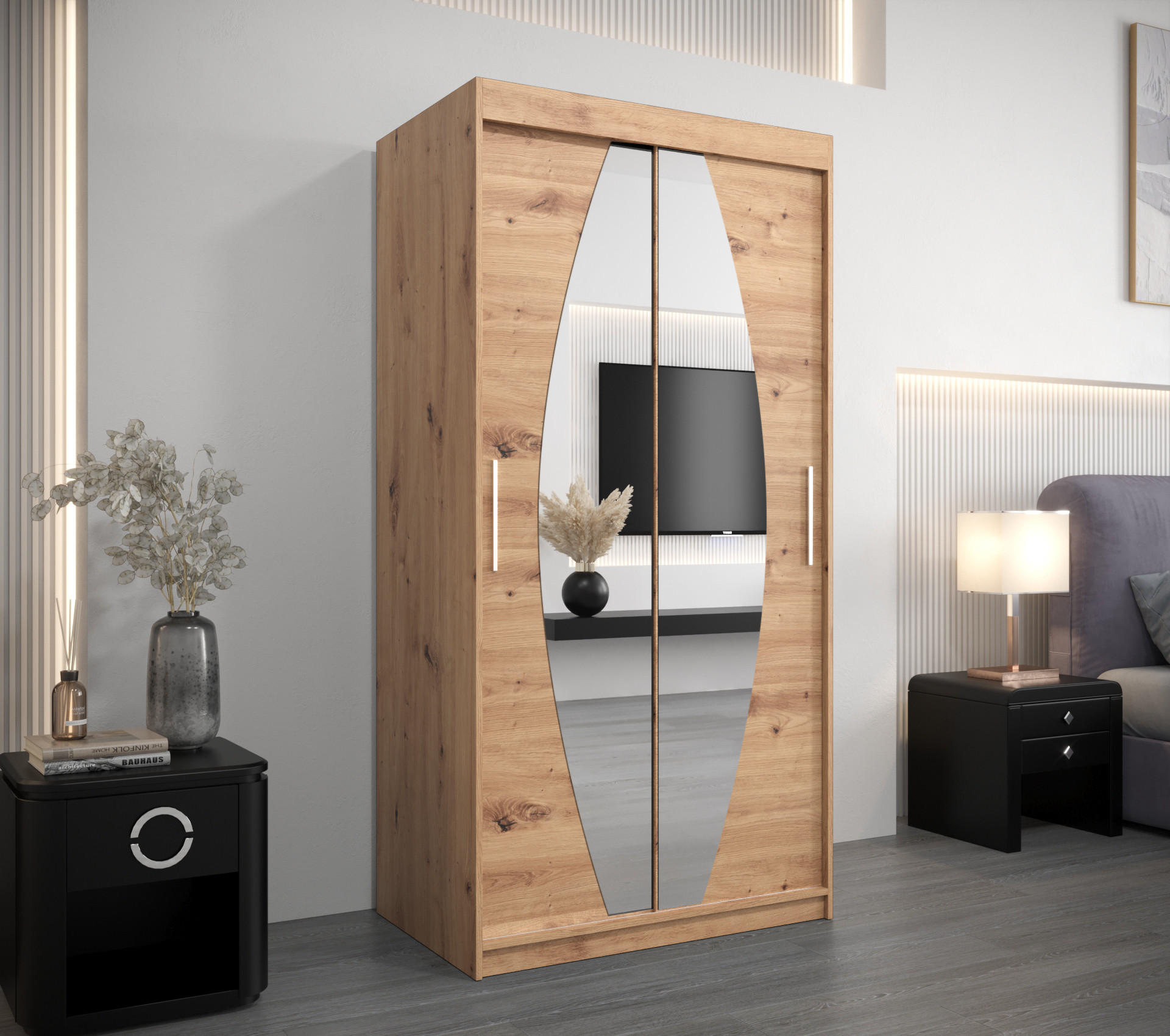 SCHWEBETÜRENSCHRANK 200/100/62 2-türig - Silberfarben/Eiche Artisan, Holz/Kunststoff (100/200/62cm) - MÖBEL KRYSPOL