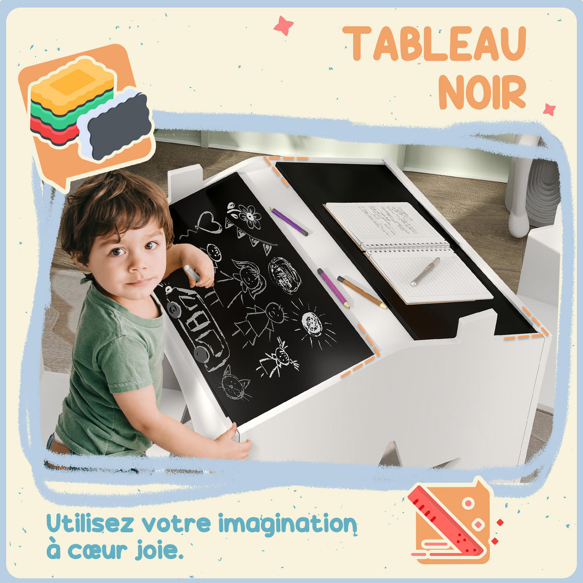 KINDERSITZGRUPPE DE-17511 3-teilig mit Tafelplatte Weiß - Weiß, Holzwerkstoff (58/59/61cm) - ComfortXL