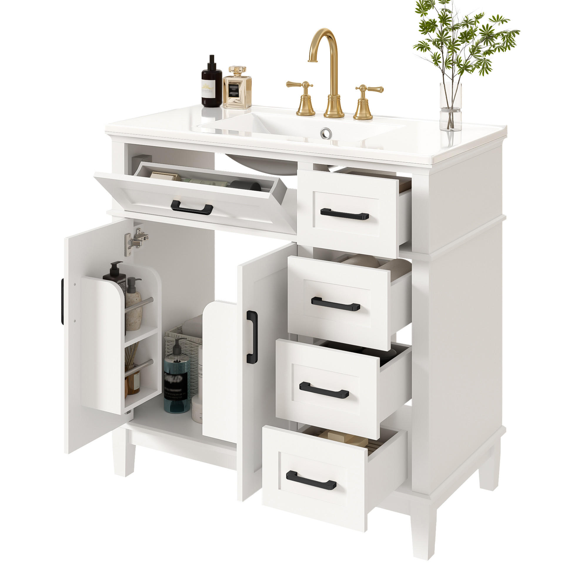 WASCHBECKENUNTERSCHRANK Keramikwaschtisch Weiß Design MDF Holz Keramik - Weiß, Keramik/Holz (91/86.4/46.5cm) - EVRYAE
