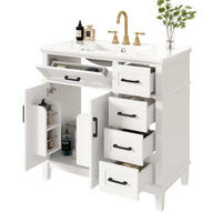 WASCHBECKENUNTERSCHRANK Keramikwaschtisch Weiß Design MDF Holz Keramik - Weiß, Keramik/Holz (91/86.4/46.5cm) - EVRYAE