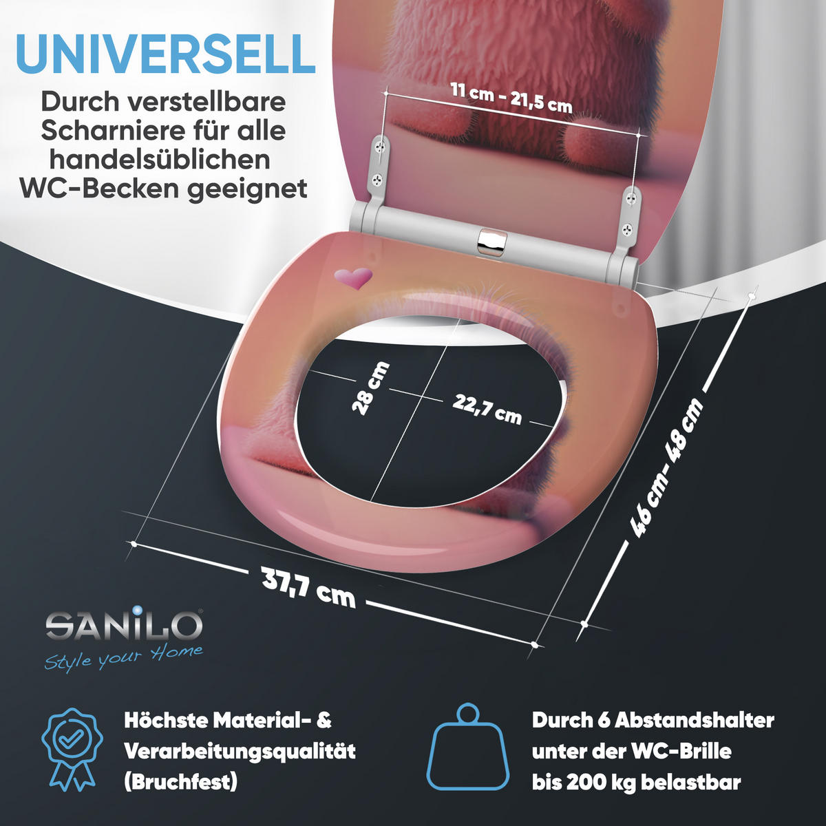 WC-SITZ mit Absenkautomatik & Top Fix Coco - Hellrosa, Holzwerkstoff (37.7/5.5/48cm) - Sanilo