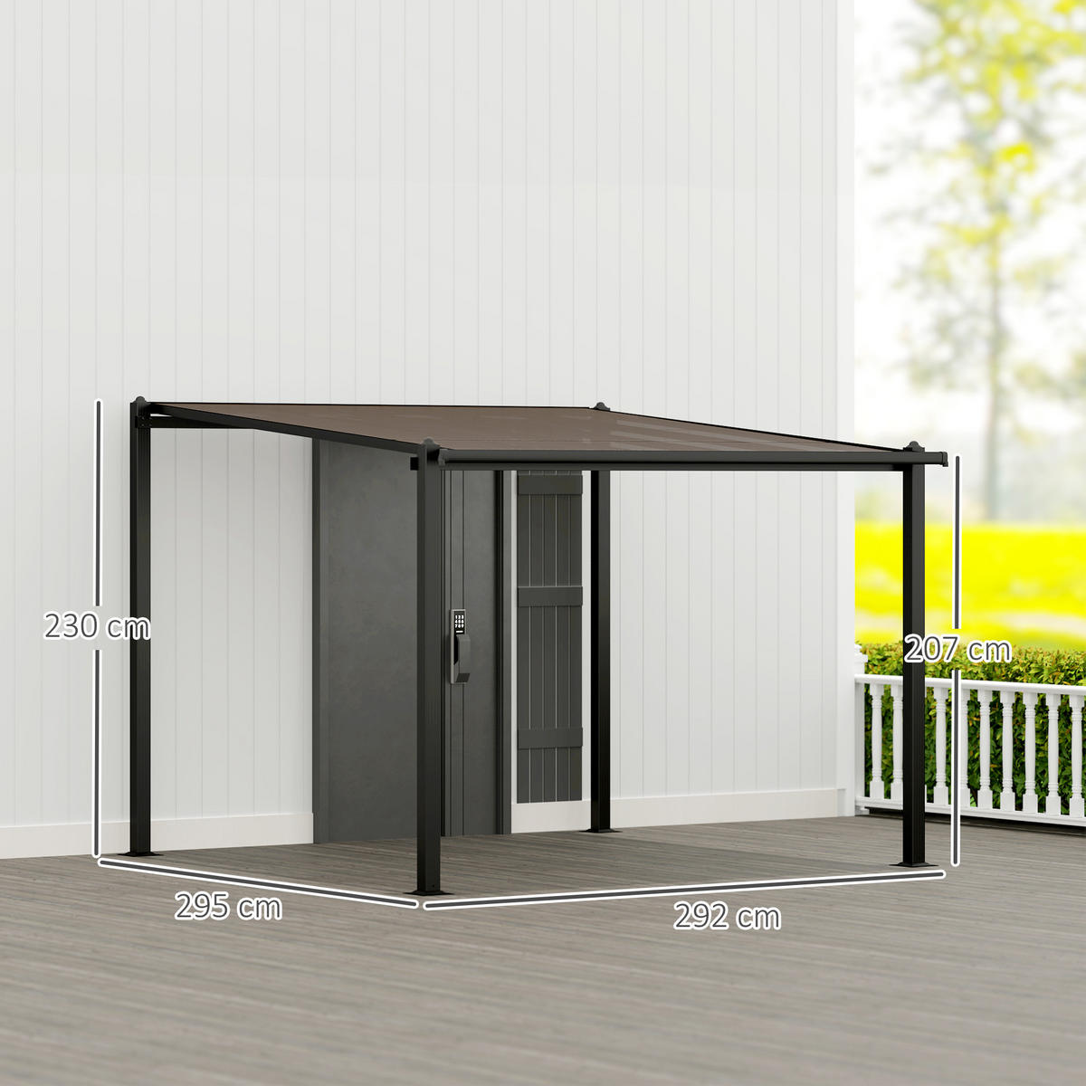 PERGOLA DE-12657 300/300 cm mit Polycarbonatdach und Drainage Grau - Dunkelgrau, Metall (295/230/292cm) - ComfortXL
