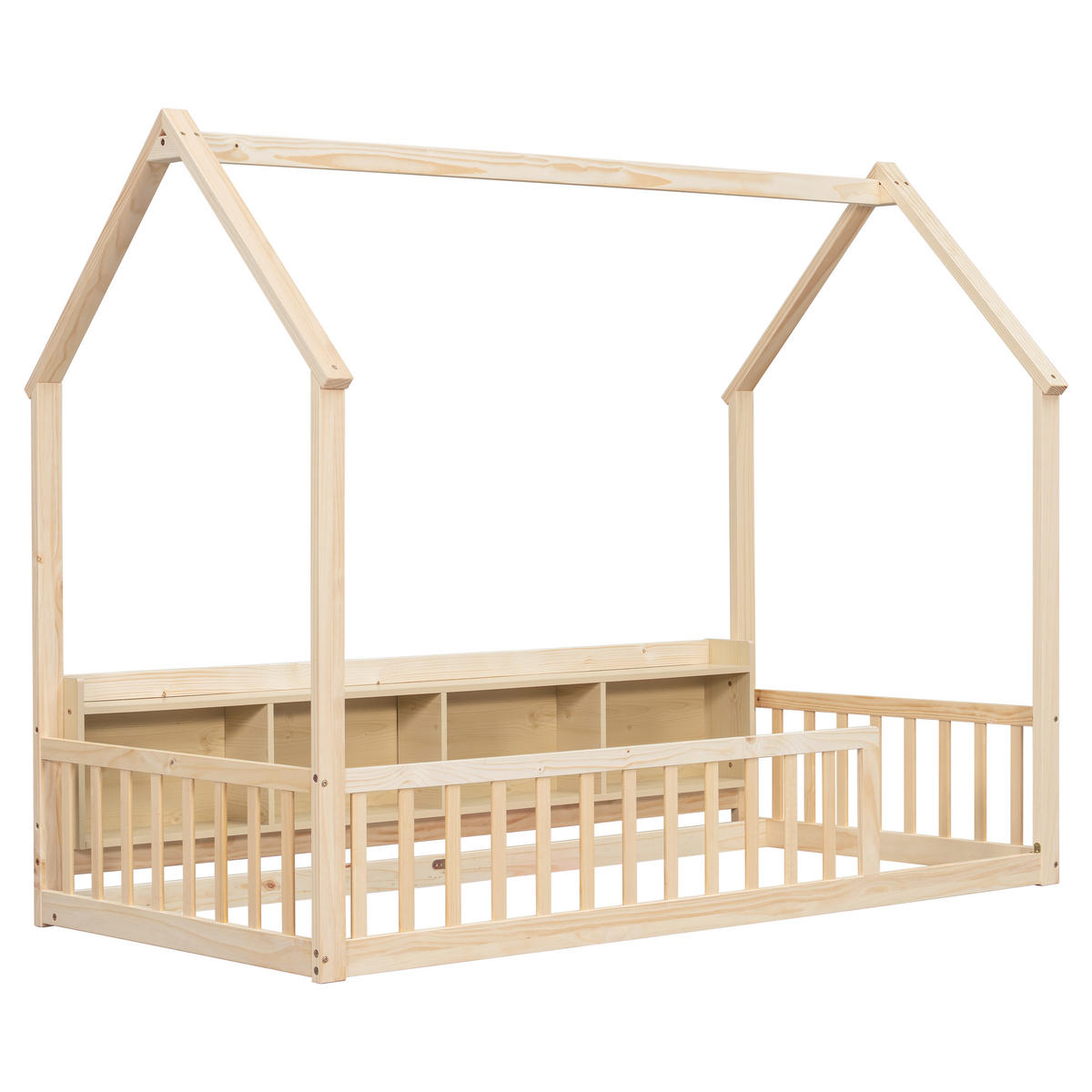 HAUSBETT 90/200 cm mit Ablagefächern, DE-41877, in Natur - Naturfarben, Holz (90/200cm) - ComfortXL