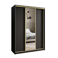 SCHWEBETÜRENSCHRANK TAVI 150/205/60 cm 3-türig mit Spiegel Schwarz - Schwarz, Holzwerkstoff (150/205/60cm) - MASSENO