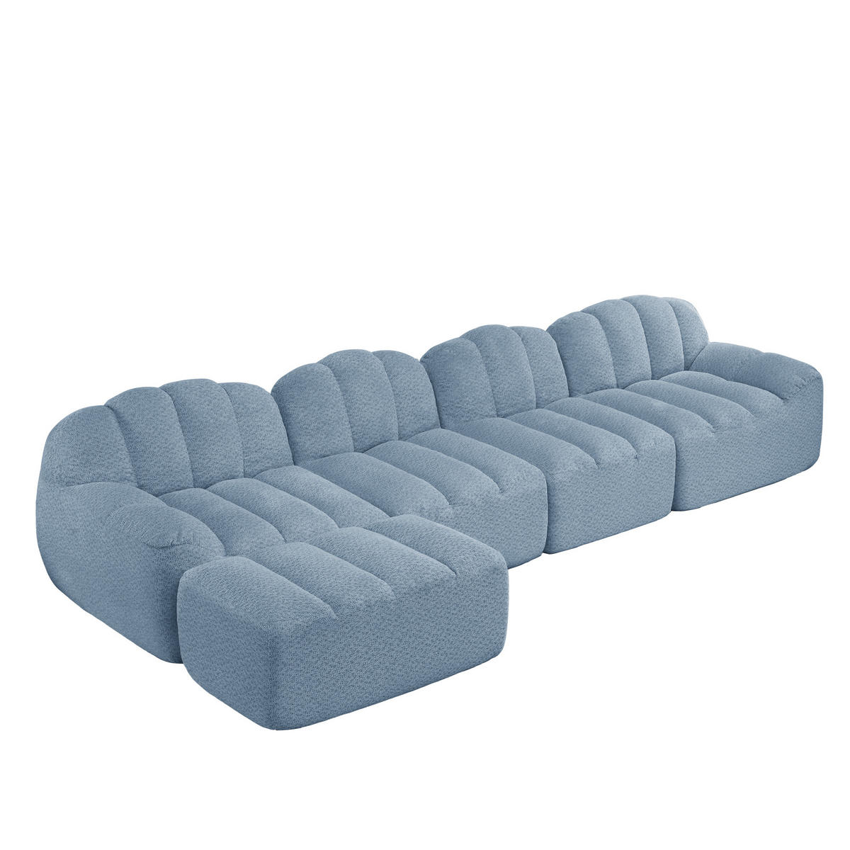 ECKSOFA 366/165/79 cm Blau Granulatvlies mit 1 Fußhocker - Blau, Textil (366/165cm) - Oxeza