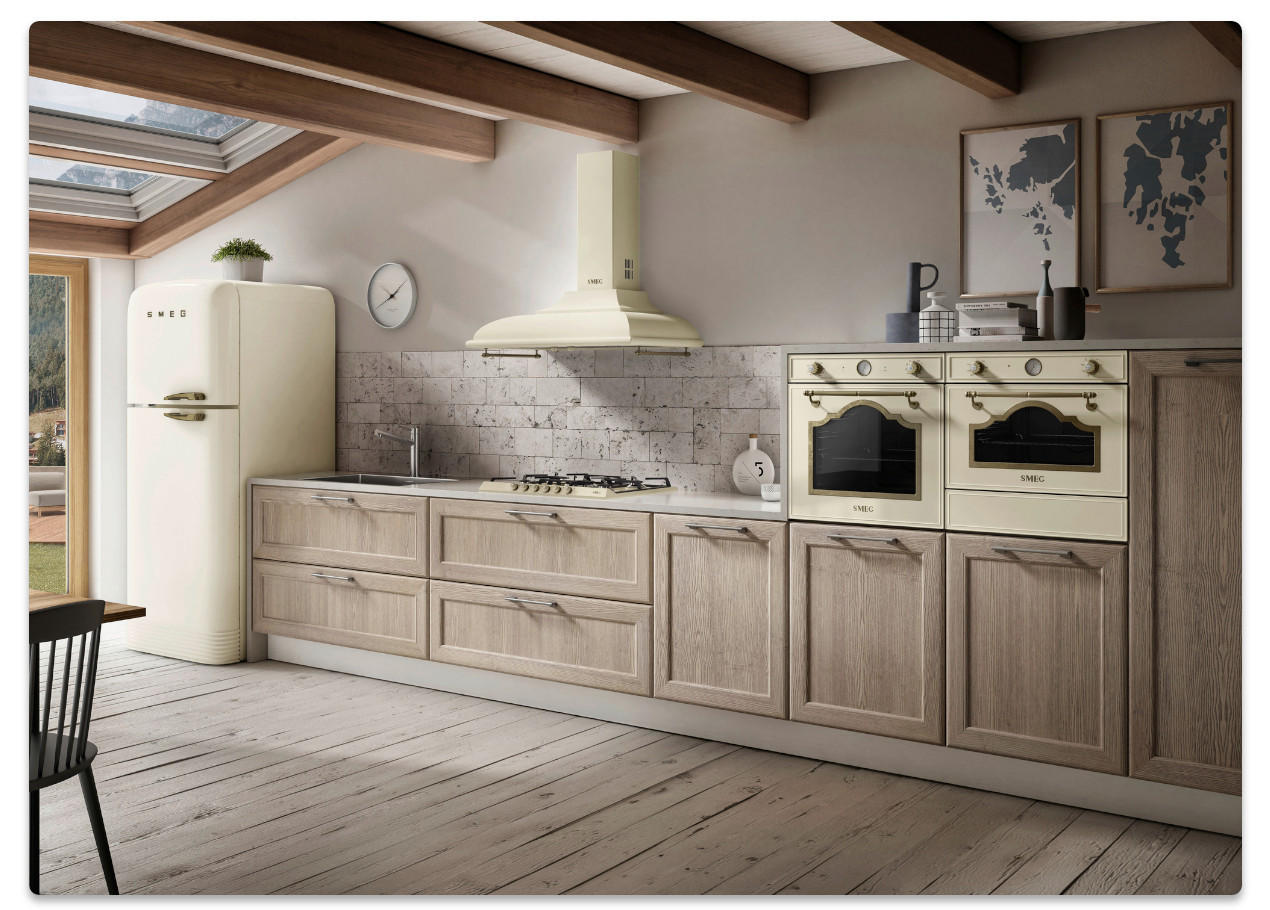 Retro Küchen - Country Style, Vintage Küche in Holz und hellen Farben