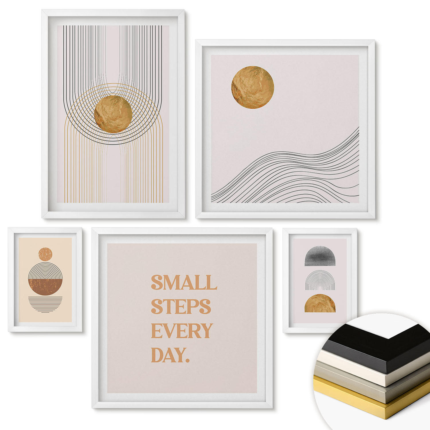 WANDBILDER 5er-Set - 50x50 cm & 20x30 cm & 40x60 cm Weißer Rahmen - Herbstfarben Seerosenteich - Weiß, Kunststoff (40/60cm) - ArtPrintCave