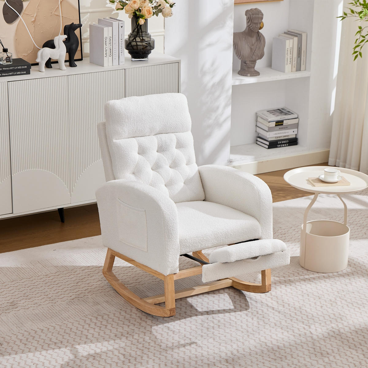 SCHAUKELSTUHL Creme Polyester mit Fußstütze verstellbar und Rückenlehne Lendenkissen - Creme, Textil (70/97.5/89cm) - Oxeza