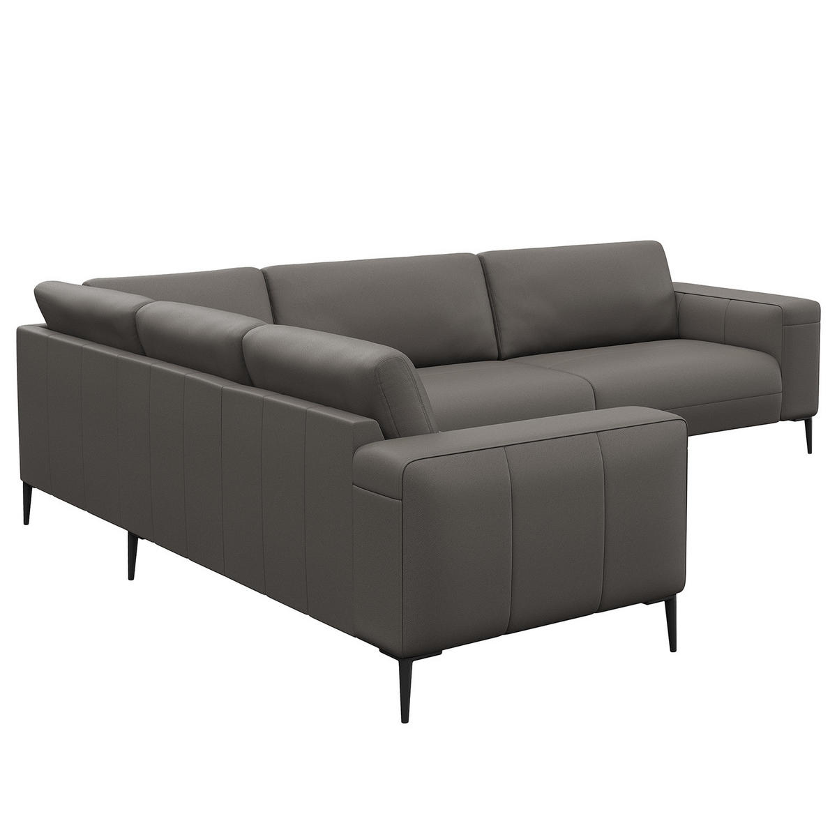 ECKSOFA mit Ottomane - Schwarz/Grau, Leder/Metall (290/230cm) - home24