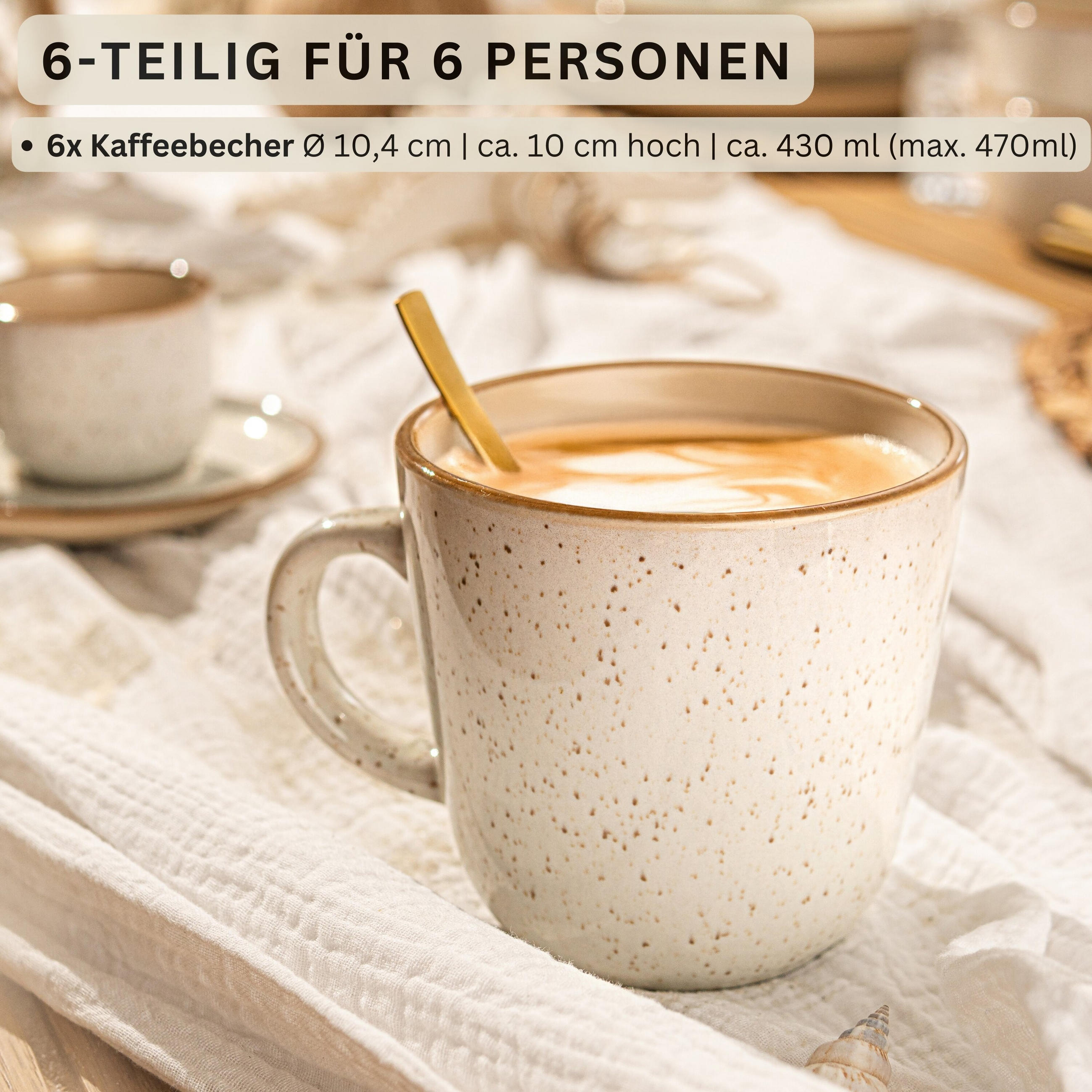 KAFFEEBECHER SET RIO CREME - 6 teilig aus Steingut - Creme, Stein (0.43L) - Sänger