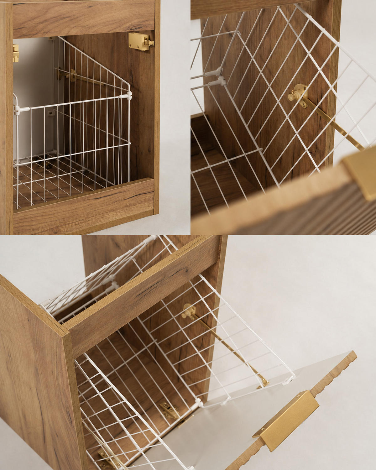 BADMÖBEL-SET MIT WÄSCHEKORB: goldene Griffe, Craft-Eiche, 100 x 46 x 58,6 cm - Eichefarben, Holzwerkstoff (100/58.6/46cm) - 3XE LIVING