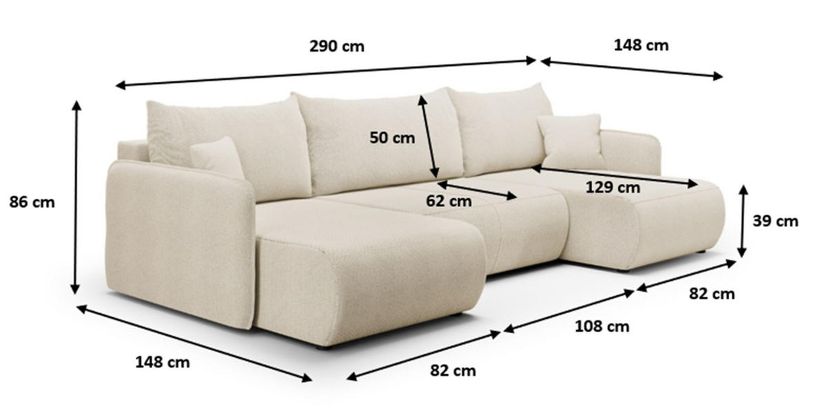 WOHNLANDSCHAFT Calgary - Creme, Holzwerkstoff/Textil (290/86/148cm) - Fun Möbel