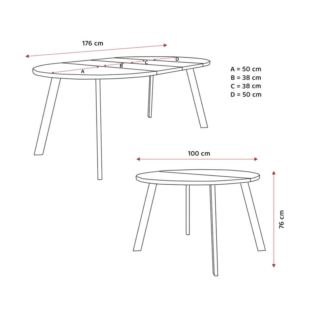TISCH Weiße Beine, MDF Tischplatte, Wotan Eiche - Hellbraun/Weiß, Holzwerkstoff (100/100/76cm) - Idohome