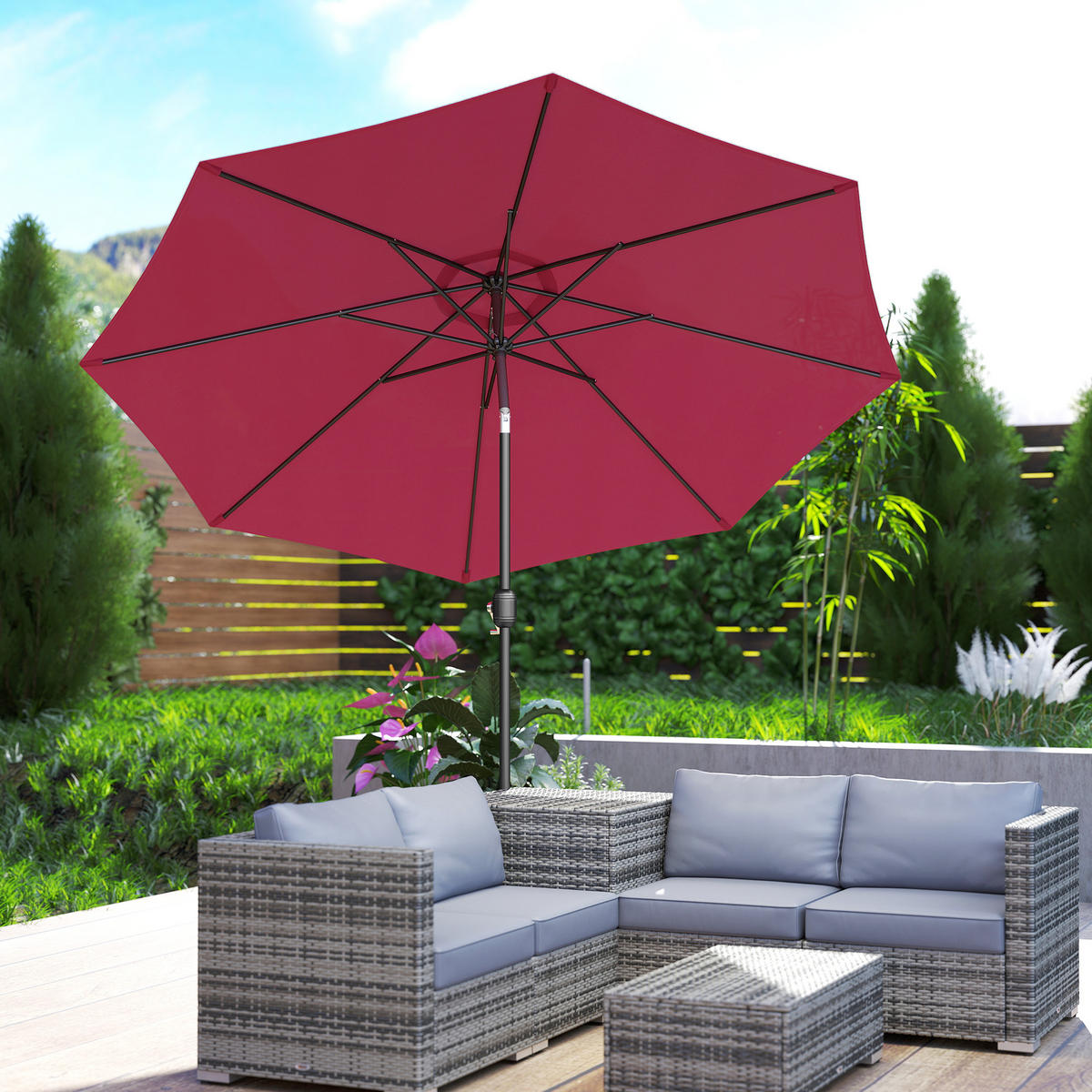 SONNENSCHIRM DE-11398 neigbar, mit Kurbel, Ø 3 m Bordeaux - Rot, Metall (295/295cm) - ComfortXL