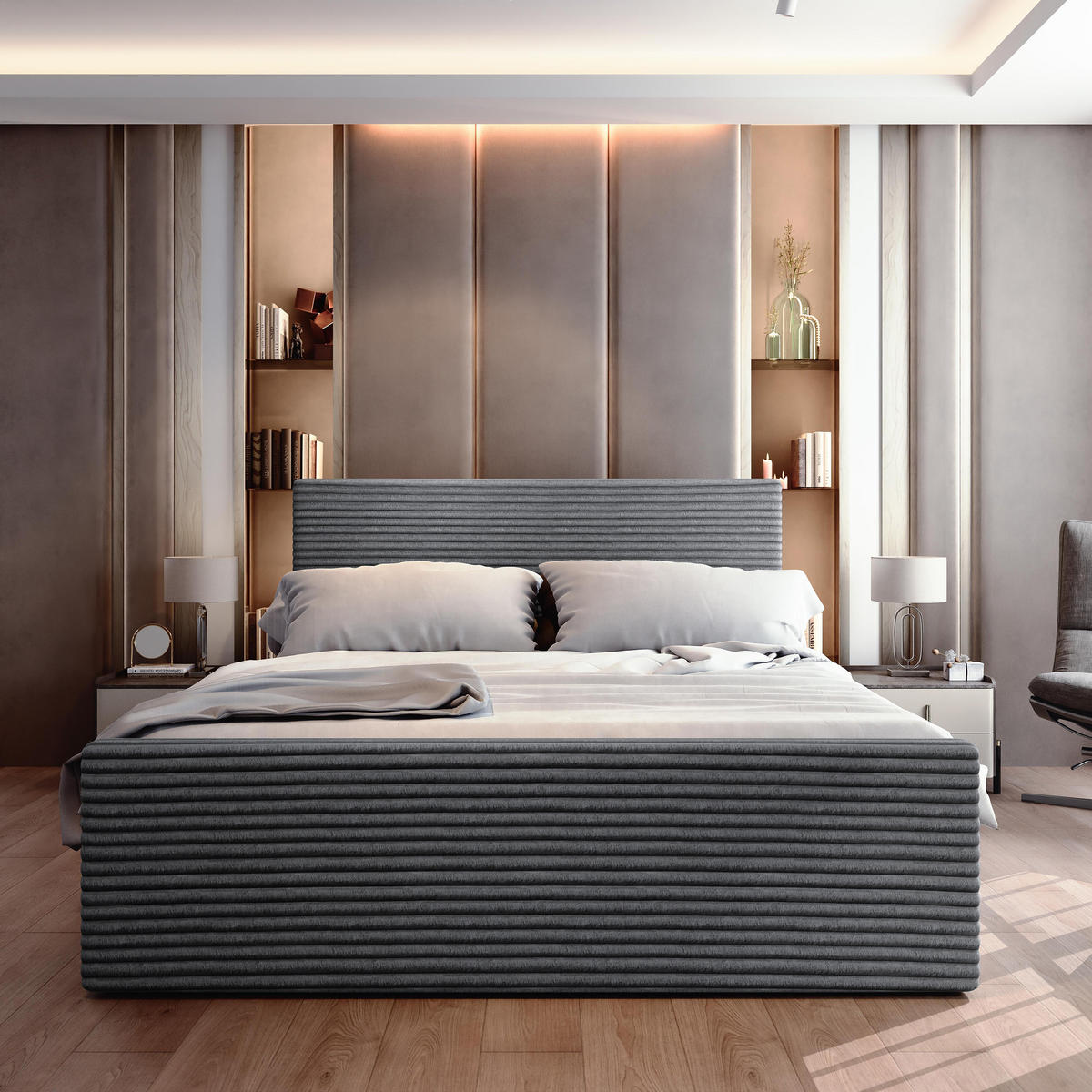 BOXBETT BRENTO 180x200 cm mit Matratze und Topper - Graphitfarben - Graphitfarben, Holz (180/200cm) - MASSENO