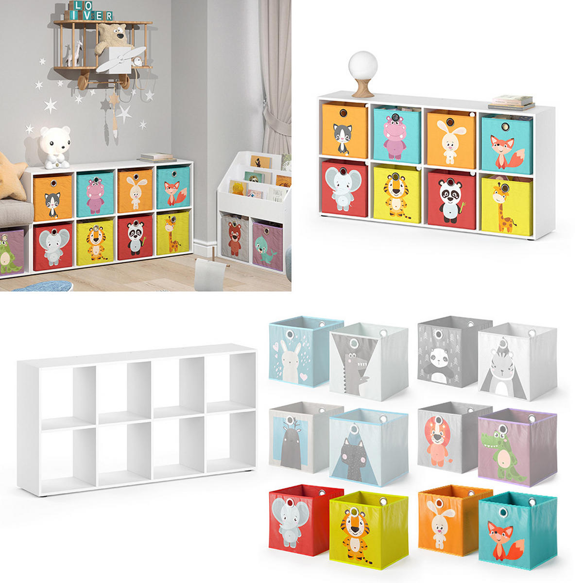 KINDERREGAL Scutum Weiß 143 x 72 cm mit 8 Faltboxen - Weiß, Holzwerkstoff (143/72/29cm) - Vicco