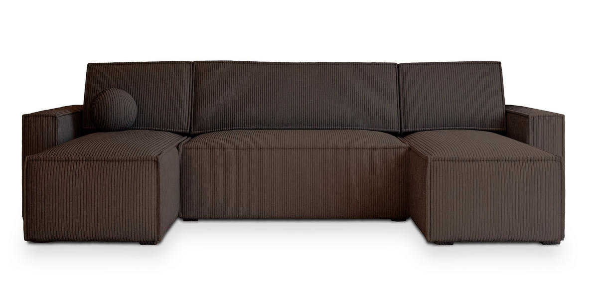 WOHNLANDSCHAFT PESANO P Braun Kordstoff mit Schlaffunktion - Braun, Holz (306/85/140cm) - MASSENO