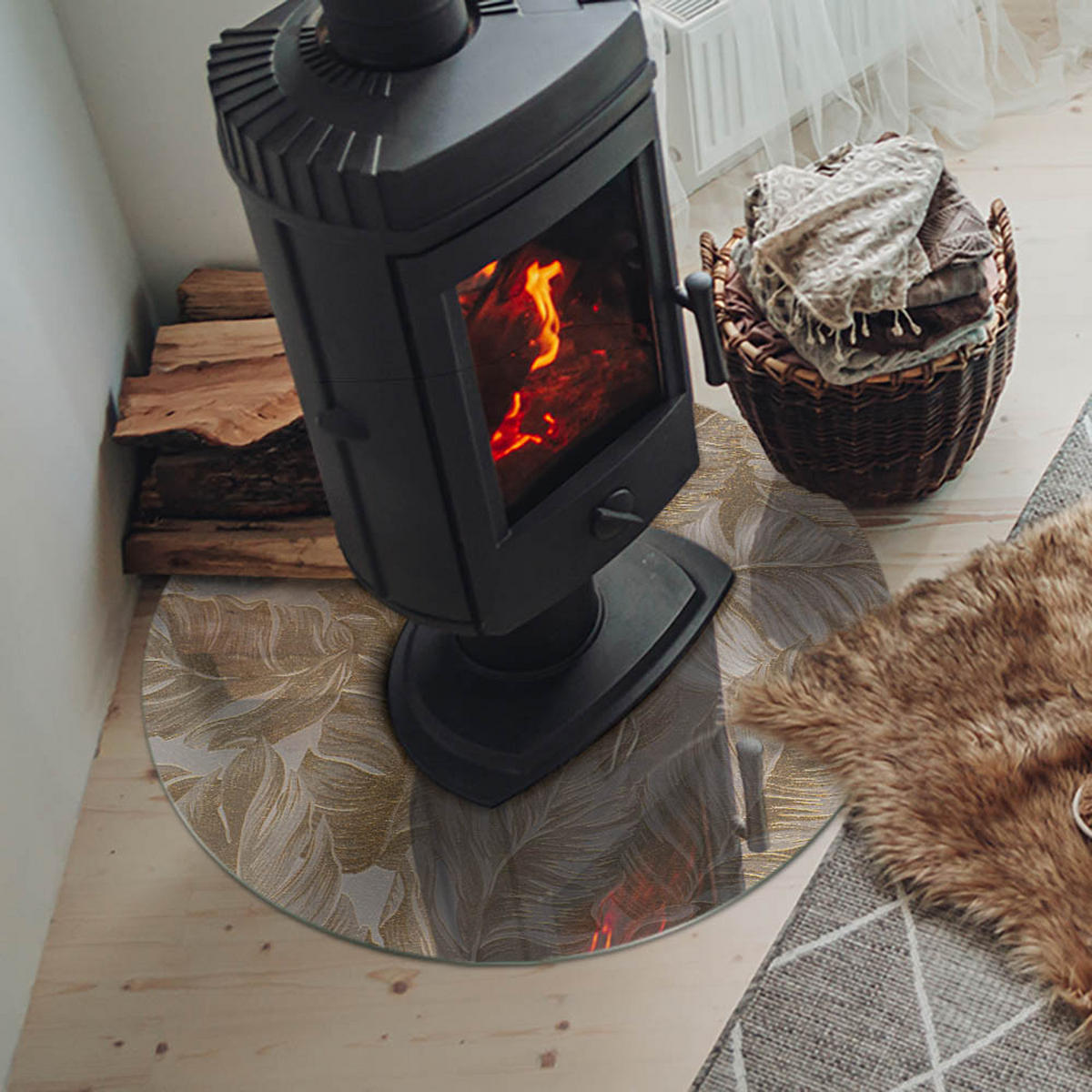 GLASPLATTE für Kamin Ø 70 cm Beige - Beige, Glas (70/70/0.4cm) - ArtPrintCave