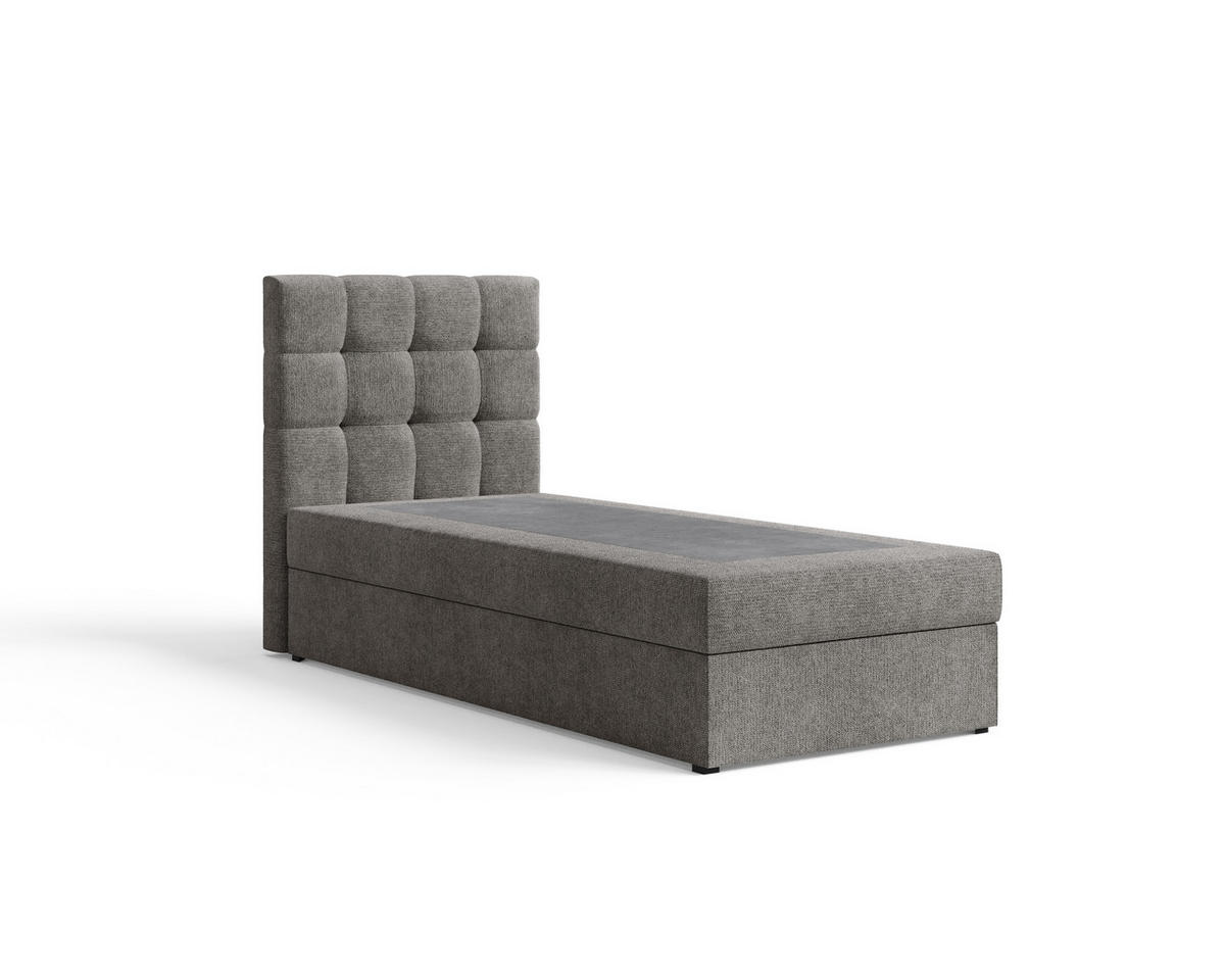 BOXBETT - Bett 05 OSLO - Aragon - 90x200 cm - mit Bettkasten und Komfort-Topper - Grau, Holz (90/200cm) - ROYAL24_MARKT