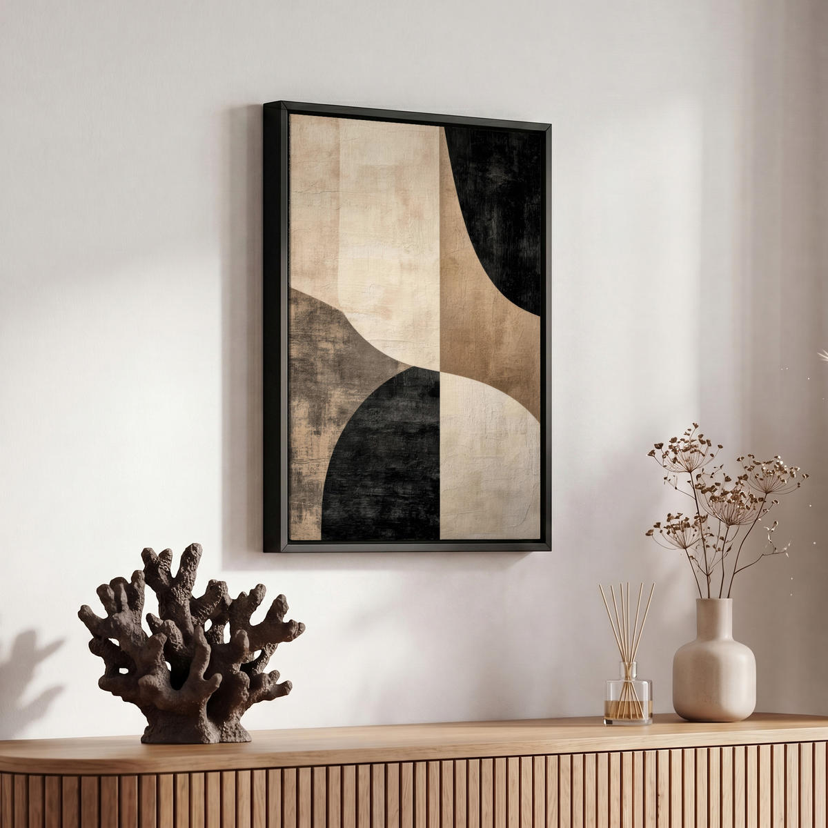LEINWAND Bilder mit Rahmen - Abstrakt - Flugzeuge - Schwarz - Rund - 20x30 - Beige, Textil (20/30cm) - MuchoWow