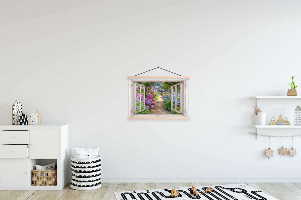 POSTER Hortensie - Durchsichtig - Blumen - Sommer - Lila - Weg 60x40 cm - Lila, Textil (60/40/0.15cm) - MuchoWow