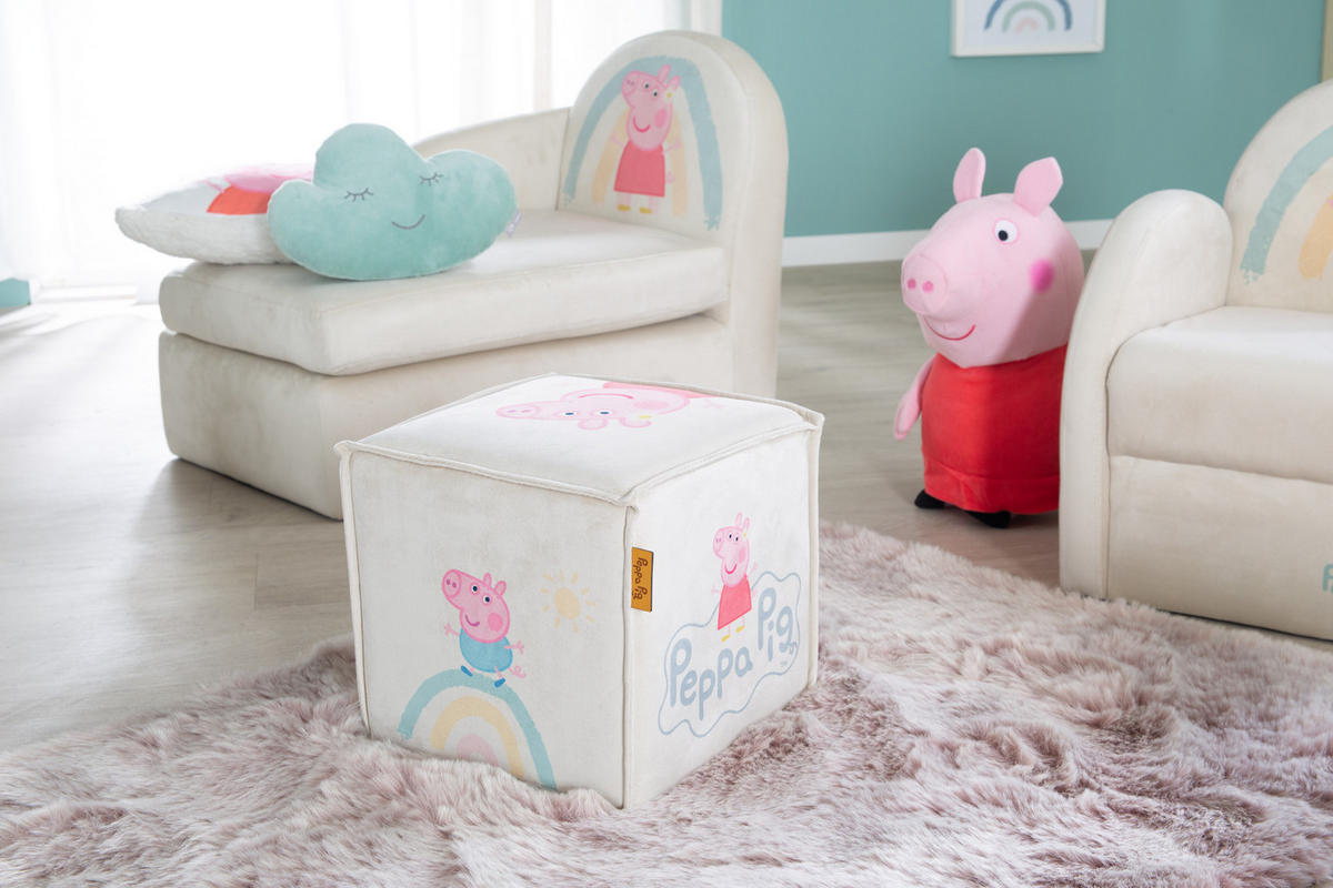 KINDERHOCKER in Würfelform Peppa Pig - Beige, Holzwerkstoff/Textil (27/25/27cm) - Roba