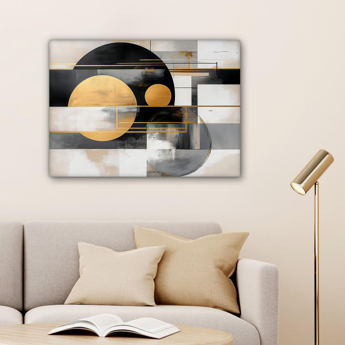 LEINWANDBILD Abstrakt - Gold - Silber - Formen - Ästhetisch - Modern Wandbilder 80x60 cm - Goldfarben, Textil (80/60cm) - MuchoWow