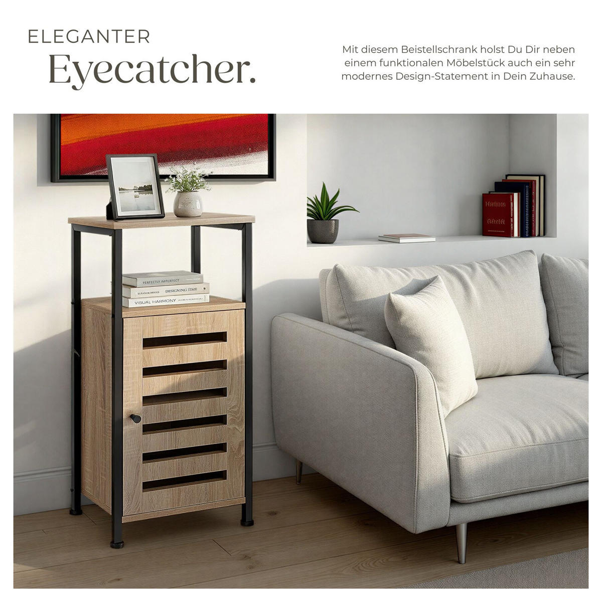 BEISTELLSCHRANK Durham,38,5 x 31,5 x 81 cm,Industrial Holz hell, Eiche Sonoma - Naturfarben, Holz (38.5/81/31.5cm) - tectake