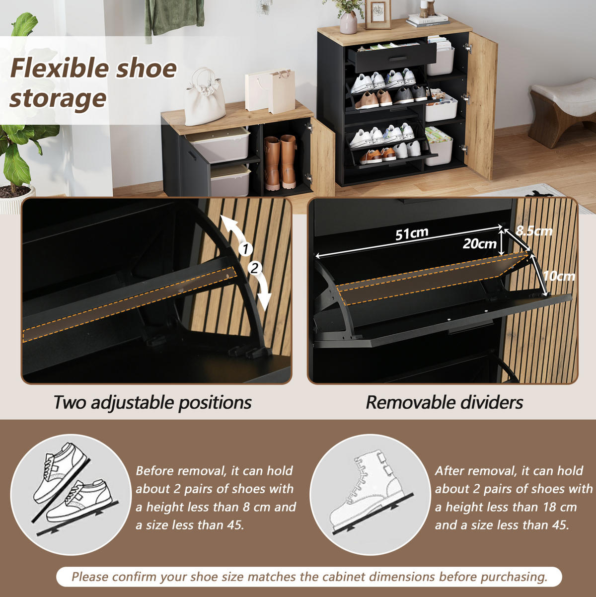 SCHUHSCHRANK 85/85/36 cm Natur/Schwarz aus Holzwerkstoff mit Schuhbank 5er Set - Naturfarben, Holzwerkstoff (85/85/36cm) - OKMYHOME