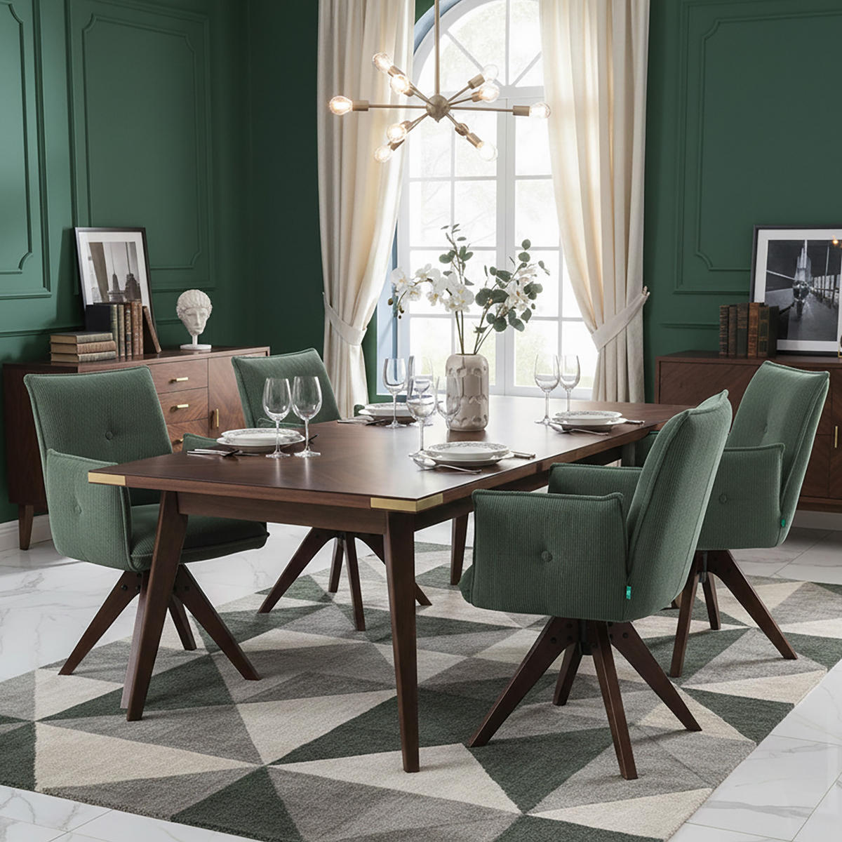 ARMLEHNSTUHL Mika-Emil 2er-Set - Nussbaumfarben/Grün, Eichenholz/Holz (60/88/63cm) - DUBI Möbel