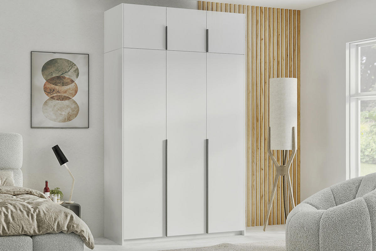DREHTÜRENSCHRANK Apollonia I ohne Spiegel 150x204cm 3-türig, weiß, schwarze Griffe - Schwarz/Weiß, Kunststoff (58/250/150cm) - Margaret Hadas24