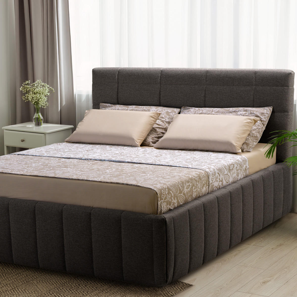 POLSTERBETT Reta Grande 160x200 in Plüsch Chocolate - Dunkelbraun, Holz (160/200cm) - Letti Moderni