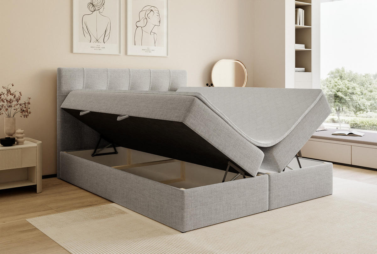 BOXBETT VENUS 200/200 cm, mit Matratze und Topper, Grau - Grau, Holzwerkstoff/Textil (200/200cm) - Idohome