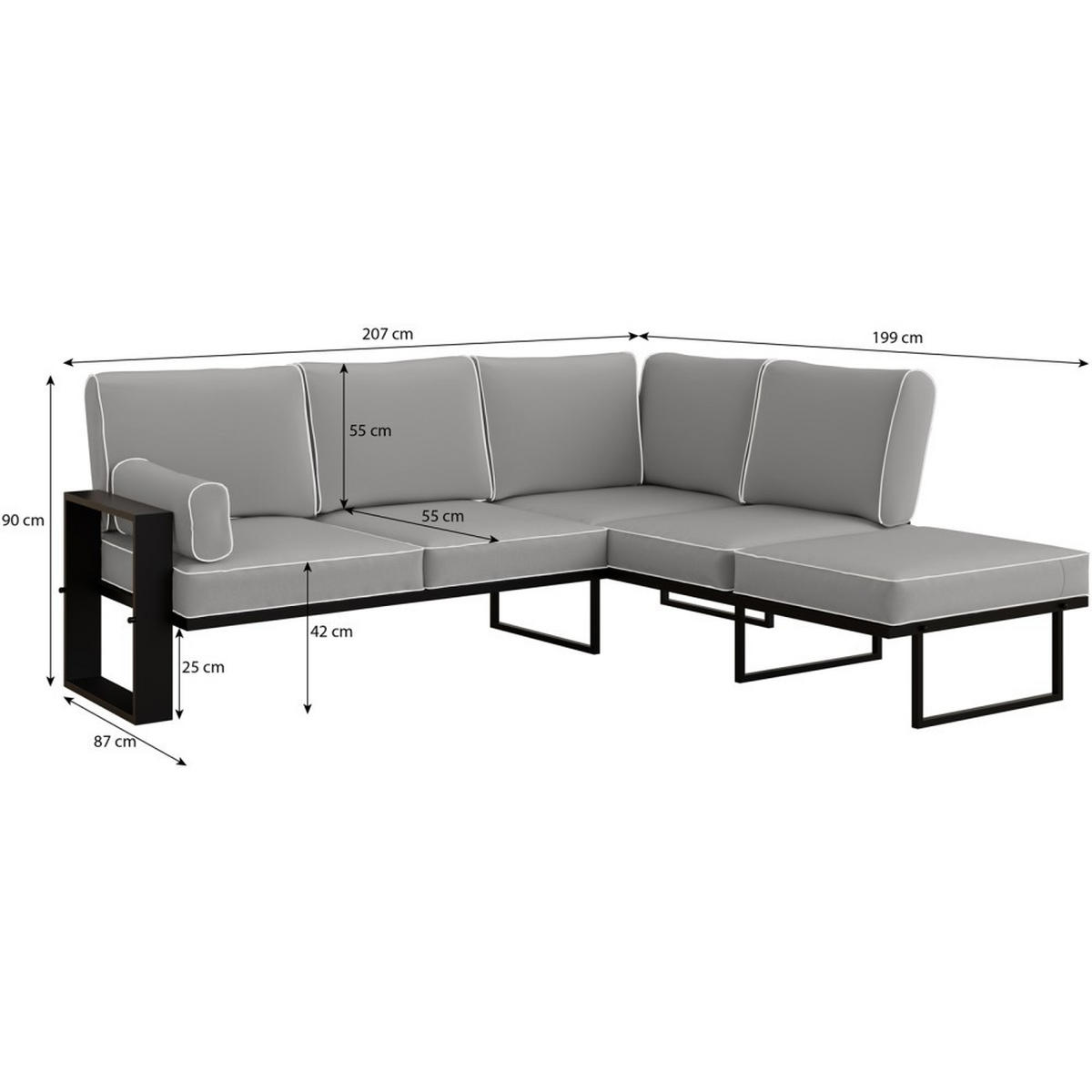 LOUNGEECKTEIL Verdino mit Metallrahmen 207 cm anthrazit - Anthrazit, Metall (207/90/199cm) - Beautysofa
