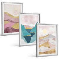 BILDER SET 3er Set - 40x60 cm Silberner Rahmen - Abstrakte Berge Sonne - Silberfarben, Kunststoff (40/60cm) - TULUP