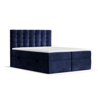 BOXBETT Sansa Marineblau 140/200 cm mit Taschenmatratze und Topper - Schwarz/Dunkelblau, Holz/Holzwerkstoff (140/200cm) - Maison de Reve