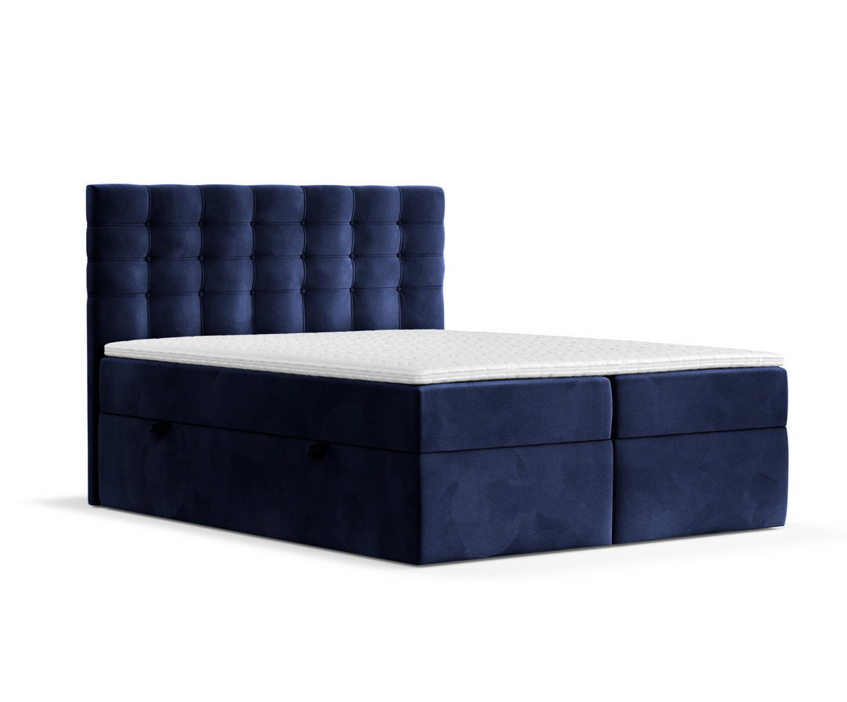 BOXBETT Sansa Marineblau 140/200 cm mit Taschenmatratze und Topper - Schwarz/Dunkelblau, Holz/Holzwerkstoff (140/200cm) - Maison de Reve
