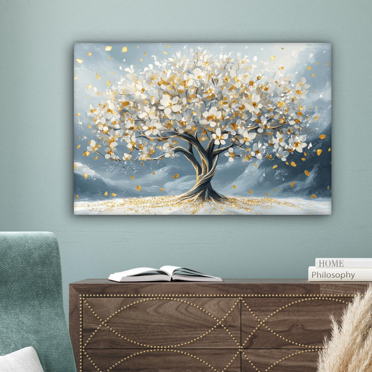 LEINWANDBILD Baum - Winter - Baum des Lebens - Modern - Gold Gemälde 60x40 cm - Goldfarben, Textil (60/40cm) - MuchoWow