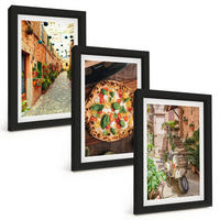 BILDER SET 3er Set - 20x30 cm Schwarzer Rahmen - Charmante Straßen mit Pizza - Schwarz, Kunststoff (20/30cm) - TULUP
