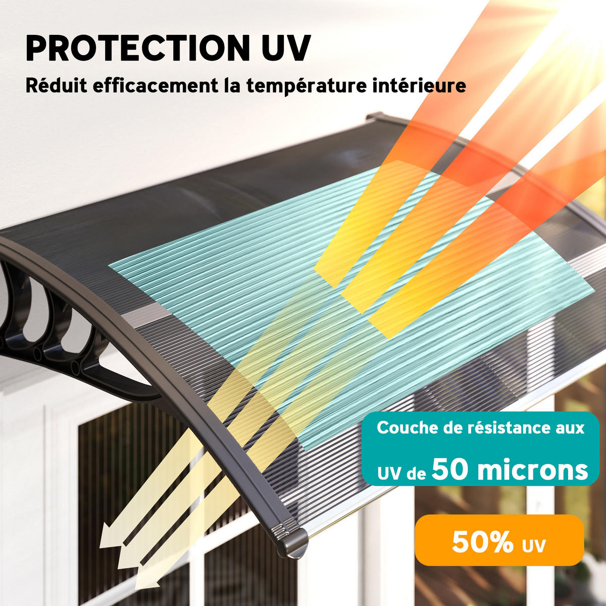 VORDACH DE-14029 Polycarbonat/Aluminium 100/75 cm Schwarz - Schwarz, Kunststoff (75/23/100cm) - ComfortXL