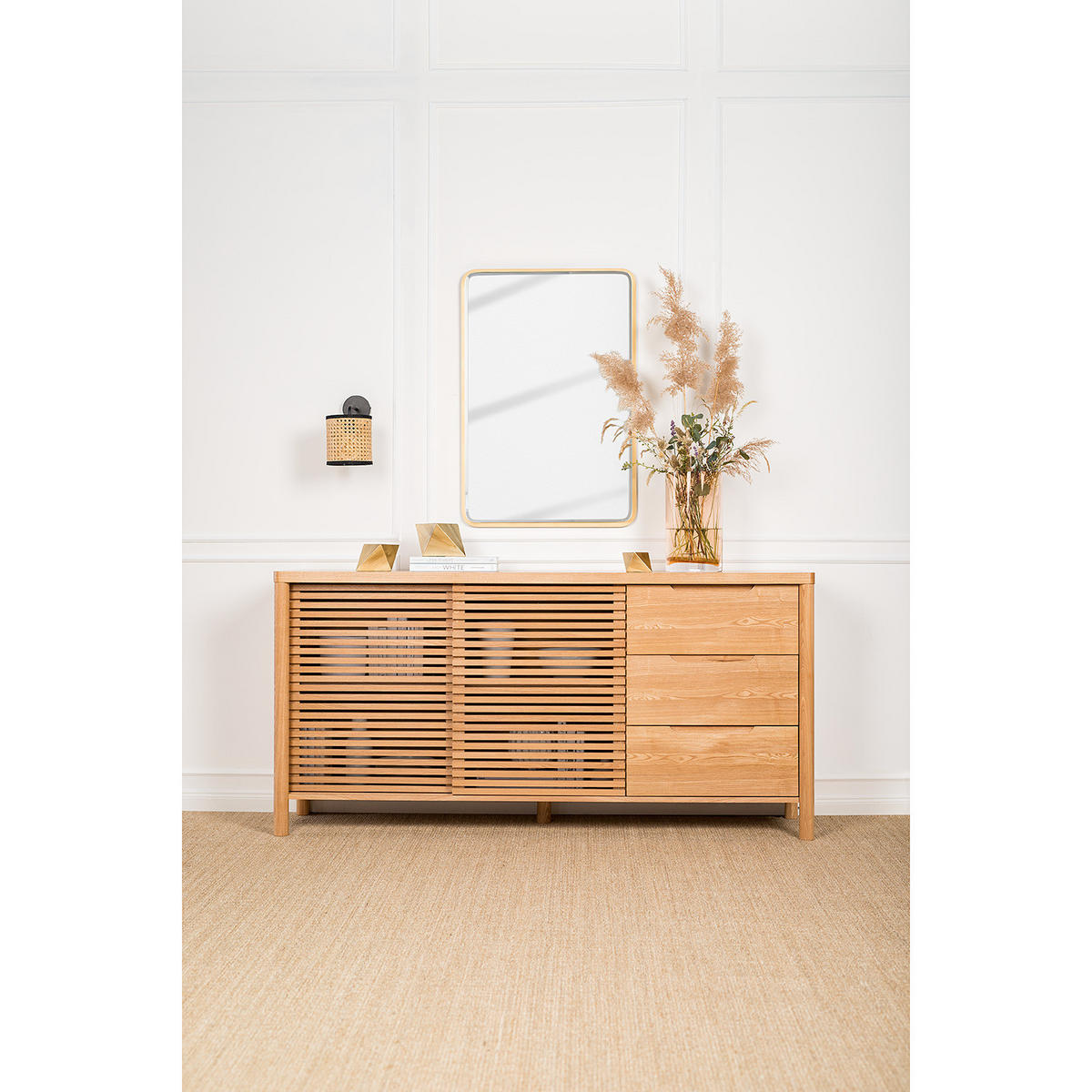 SIDEBOARD - Esche massiv, 180 cm - Braun, Holz (180/88/45cm) - home24